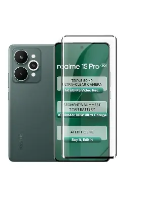 Picture of Realme 15 Pro 5G Full Glue 9D Curved Tempered Glass Screen Protector Edge to Edge Fit Protection Tempered Glass (Black)