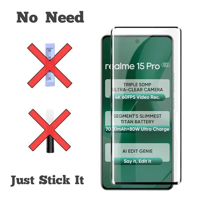Picture of Realme 15 Pro 5G Full Glue 9D Curved Tempered Glass Screen Protector Edge to Edge Fit Protection Tempered Glass (Black)