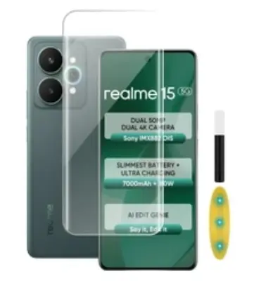 Picture of Realme 15 Pro 5G (A+ GRADE) Premium UV Tempered Glass Screen Protector Curved with Liquid Glue and UV Light -Transparent Clear