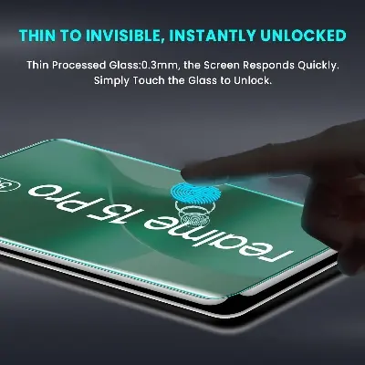 Picture of Realme 15 Pro 5G (A+ GRADE) Premium UV Tempered Glass Screen Protector Curved with Liquid Glue and UV Light -Transparent Clear