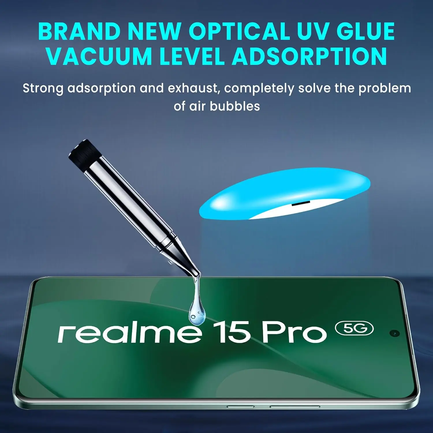 Picture of Realme 15 Pro 5G (A+ GRADE) Premium UV Tempered Glass Screen Protector Curved with Liquid Glue and UV Light -Transparent Clear
