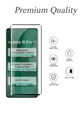 Picture of Realme 15 5G Full Glue 9D Curved Tempered Glass Screen Protector Edge to Edge Fit Protection Tempered Glass (Black)