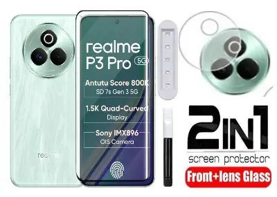Picture of 2in1 Protector Combo Pack for Realme P3 Pro 5G (A+ GRADE) UV Glass Screen Protector + Camera Protector Lens