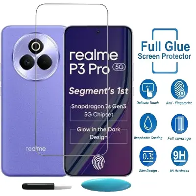 Picture of Realme P3 Pro 5G (A+ GRADE) Premium UV Tempered Glass Screen Protector Curved with Liquid Glue and UV Light -Transparent Clear
