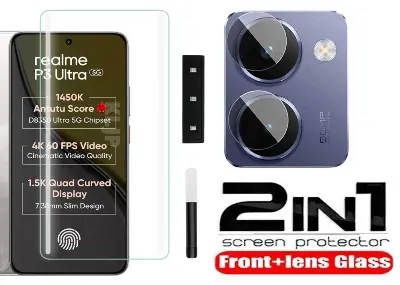 Picture of 2in1 Protector Combo Pack for Realme P3 Ultra 5G (A+ GRADE) UV Glass Screen Protector + Camera Protector Lens