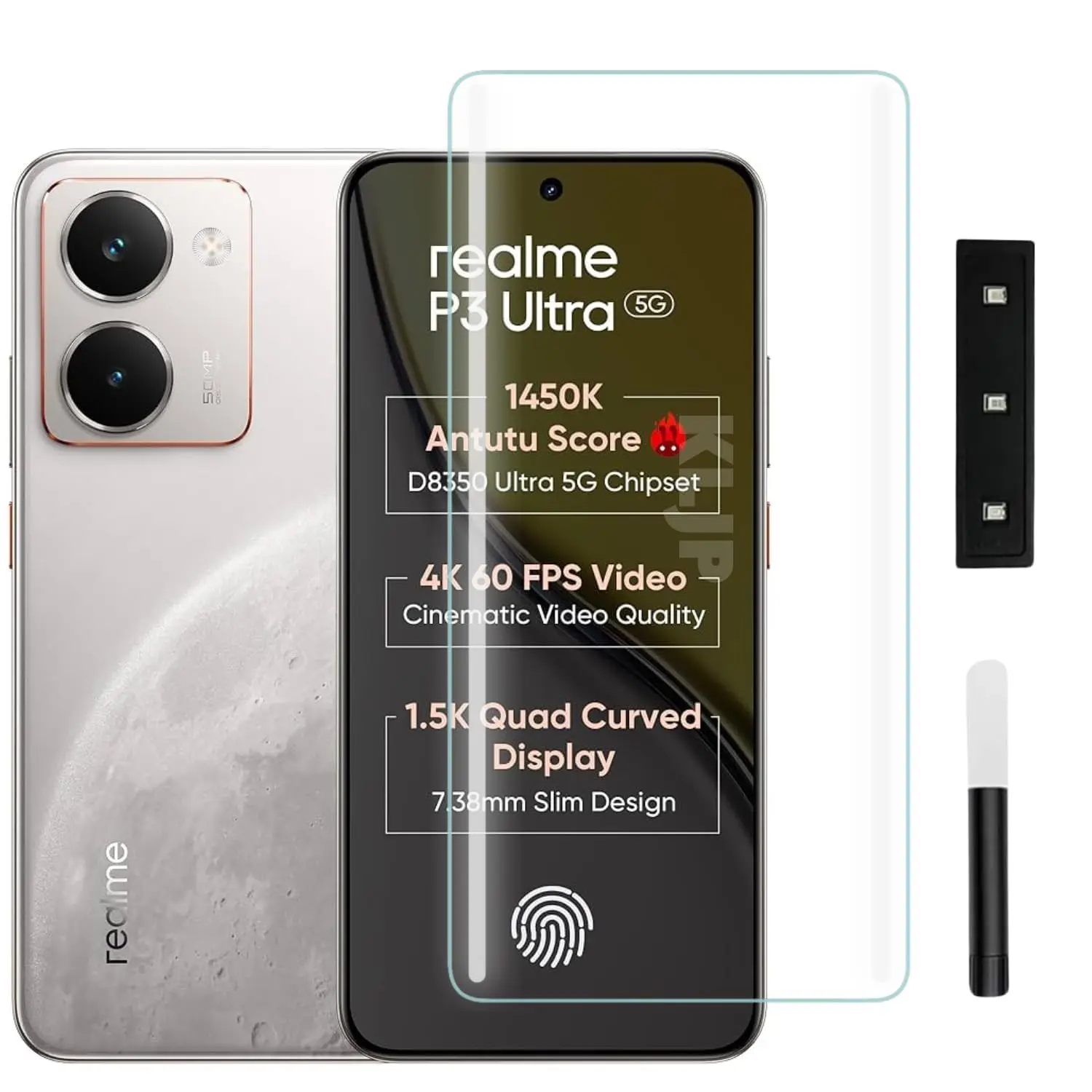 Picture of 3in1 Protector Combo Pack for Realme P3 Ultra 5G (A+ GRADE) UV Glass Screen Protector + Back Protector Film + Camera Glass Protector)