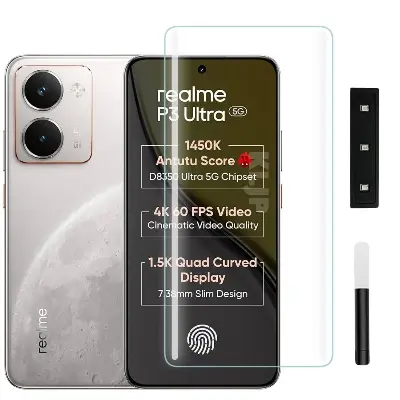 Picture of 3in1 Protector Combo Pack for Realme P3 Ultra 5G (A+ GRADE) UV Glass Screen Protector + Back Protector Film + Camera Glass Protector)