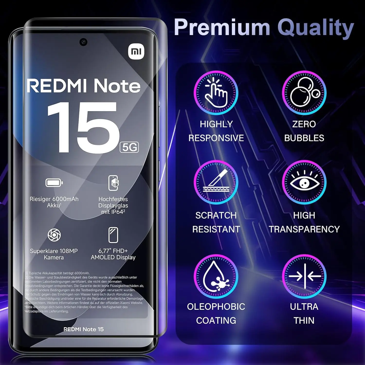 Picture of Xiaomi Redmi Note 15 5G (A+ GRADE) Premium UV Tempered Glass Screen Protector Curved with Liquid Glue and UV Light -Transparent Clear