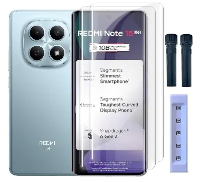 Picture of Xiaomi Redmi Note 15 Pro+ / Xiaomi Redmi Note 15 Pro Plus (A+ GRADE) Premium UV Tempered Glass Screen Protector Curved with Liquid Glue and UV Light -Transparent Clear