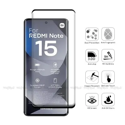 Picture of Xiaomi Redmi Note 15 Pro+ / Xiaomi Redmi Note 15 Pro Plus Full Glue 9D Curved Tempered Glass Screen Protector Edge to Edge Fit Protection Tempered Glass (Black)