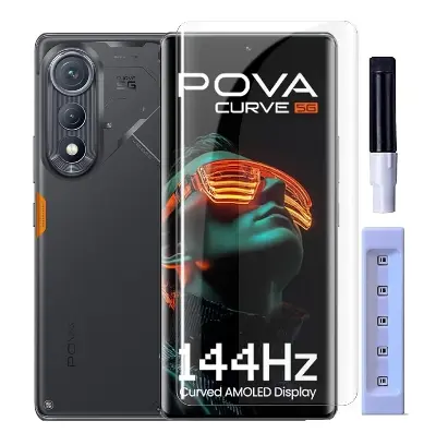 Picture of Tecno Pova Curve (A+ GRADE) Premium UV Tempered Glass Screen Protector Curved with Liquid Glue and UV Light -Transparent Clear