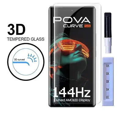 Picture of Tecno Pova Curve (A+ GRADE) Premium UV Tempered Glass Screen Protector Curved with Liquid Glue and UV Light -Transparent Clear