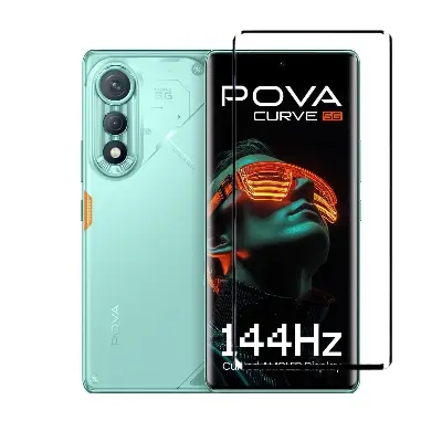 Picture of Tecno Pova Curve Full Glue 9D Curved Tempered Glass Screen Protector Edge to Edge Fit Protection Tempered Glass (Black)