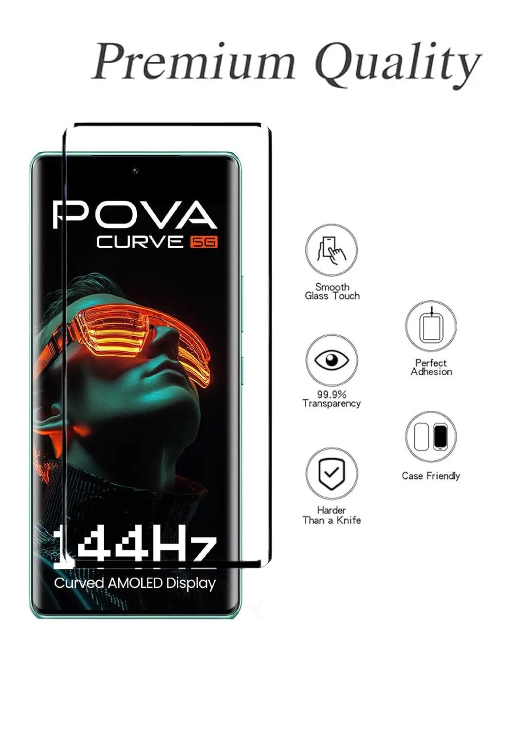 Picture of Tecno Pova Curve Full Glue 9D Curved Tempered Glass Screen Protector Edge to Edge Fit Protection Tempered Glass (Black)