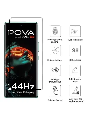 Picture of Tecno Pova Curve Full Glue 9D Curved Tempered Glass Screen Protector Edge to Edge Fit Protection Tempered Glass (Black)