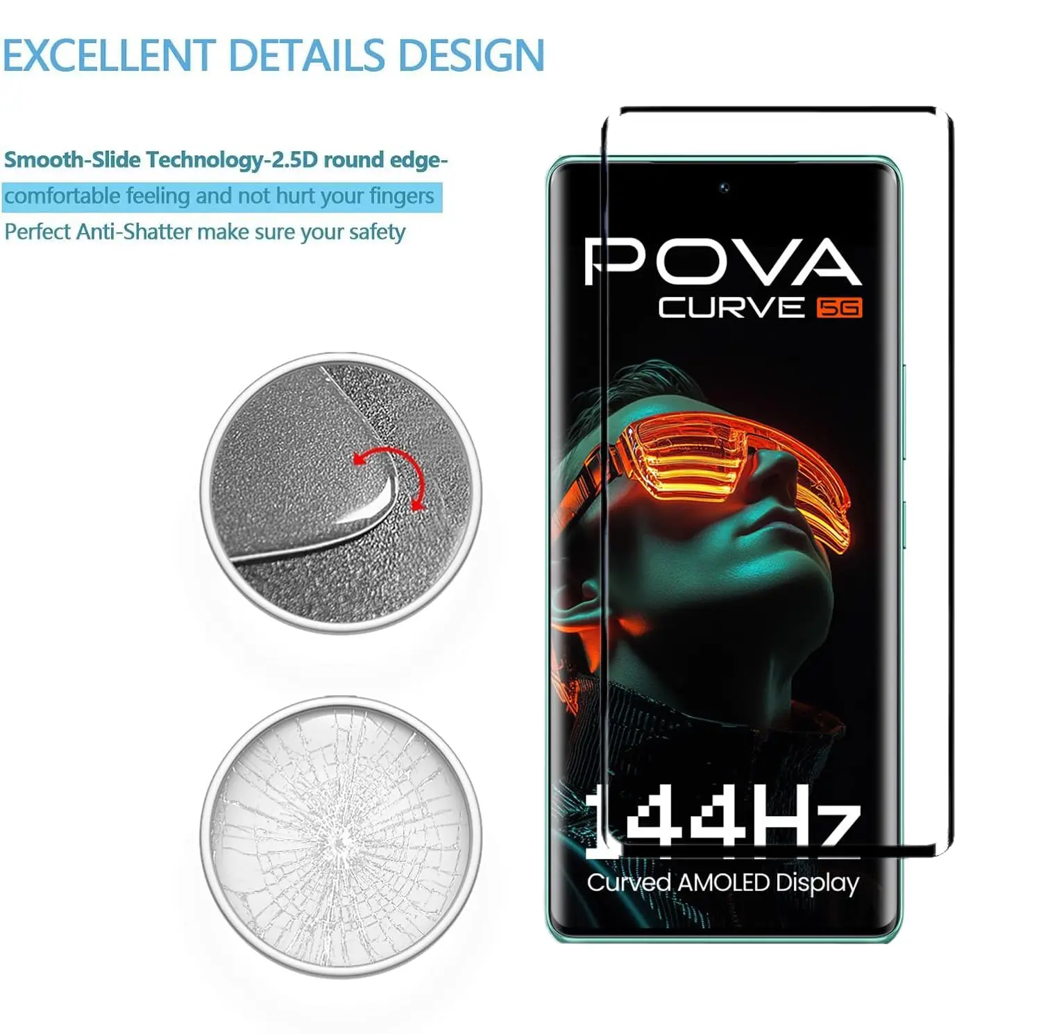 Picture of Tecno Pova Curve Full Glue 9D Curved Tempered Glass Screen Protector Edge to Edge Fit Protection Tempered Glass (Black)