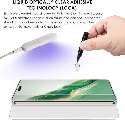 Picture of Honor Magic6 Pro (A+ GRADE) Premium UV Tempered Glass Screen Protector Curved with Liquid Glue and UV Light -Transparent Clear