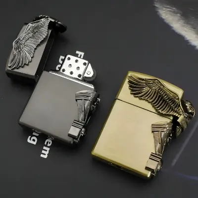 Picture of Metal 3D Relief Craft Grinding Wheel Lighter Creative Inflatable Open Flame Lighter