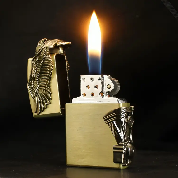 Picture of Metal 3D Relief Craft Grinding Wheel Lighter Creative Inflatable Open Flame Lighter