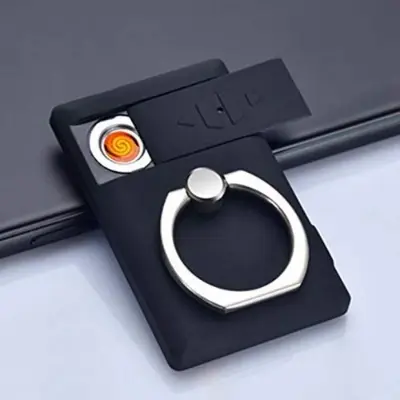 Picture of 2 in 1 Electric Coil Lighter Rechargeable USB Cigarette Lighter Flameless Windproof with Metal Phone Ring Stand Holder