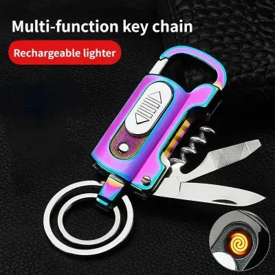 Picture of Portable Metal Keychain Bottle Opener Lighter Multi - Function Key Ring Outdoor Waterproof Tool Multicolor