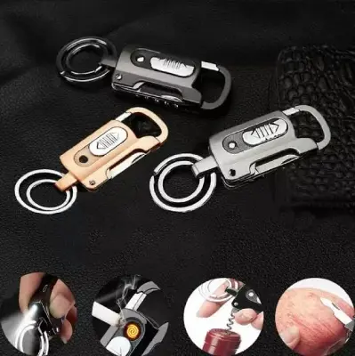 Picture of Portable Metal Keychain Bottle Opener Lighter Multi - Function Key Ring Outdoor Waterproof Tool Multicolor