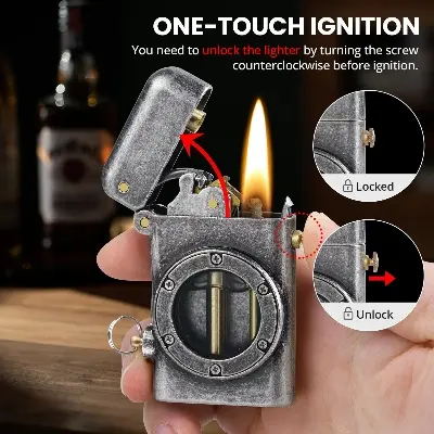 Picture of Bless Rro Morisk Vintage Lighters with Safety Lock, Cool Steampunk Trench Lighter