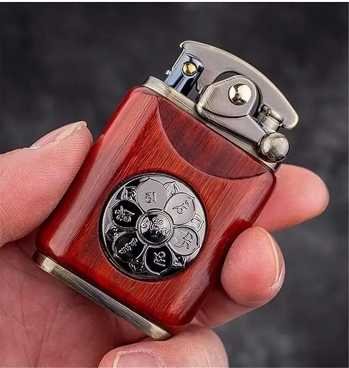 Picture of Zorro Retro Vintage Rose Wood Kerosene Lighter Vintage Metal Lighter with Grinding Wheel Portable Refillable Windproof Lighter High Quality Gift