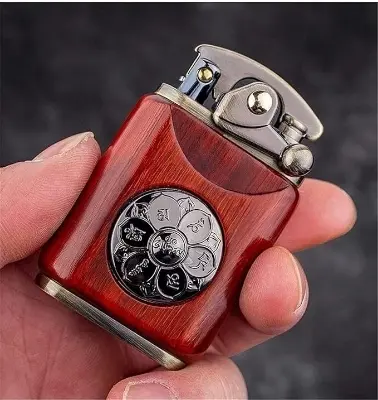 Picture of Zorro Retro Vintage Rose Wood Kerosene Lighter Vintage Metal Lighter with Grinding Wheel Portable Refillable Windproof Lighter High Quality Gift