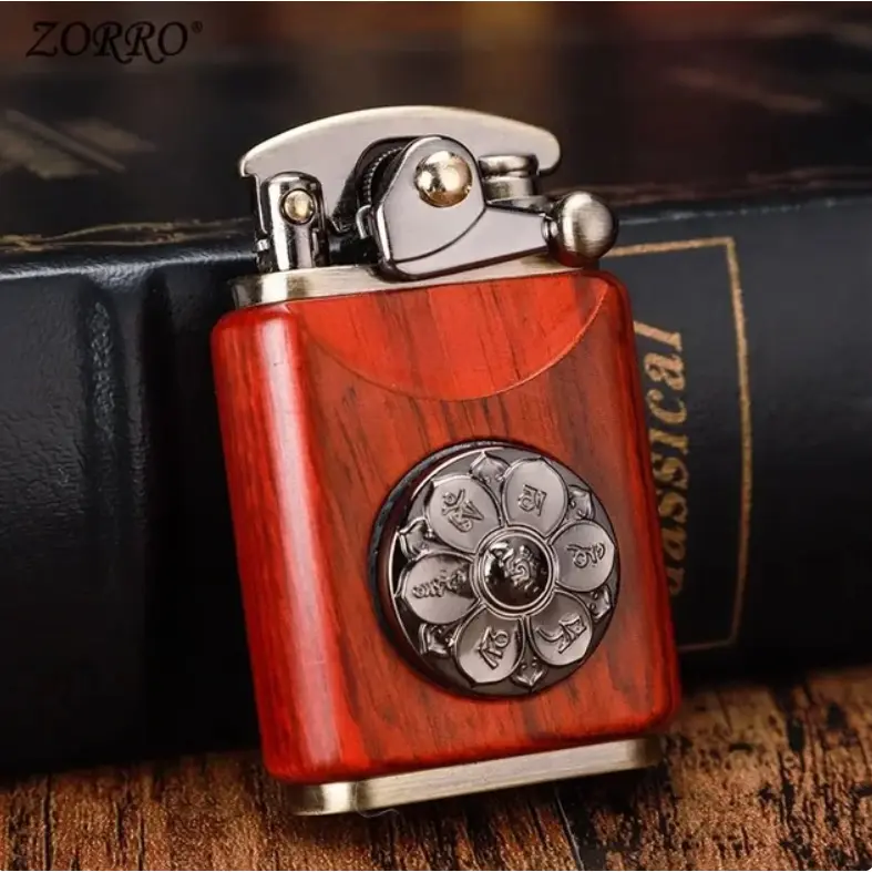 Picture of Zorro Retro Vintage Rose Wood Kerosene Lighter Vintage Metal Lighter with Grinding Wheel Portable Refillable Windproof Lighter High Quality Gift