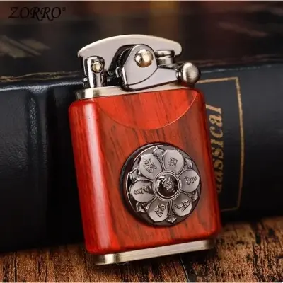 Picture of Zorro Retro Vintage Rose Wood Kerosene Lighter Vintage Metal Lighter with Grinding Wheel Portable Refillable Windproof Lighter High Quality Gift