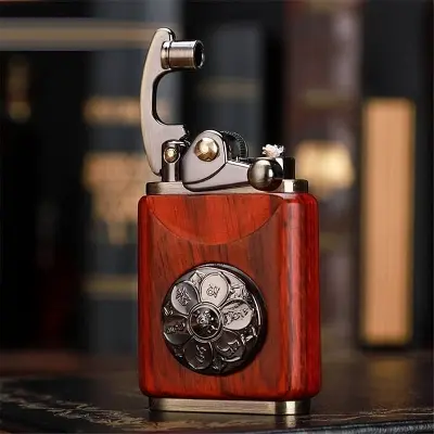 Picture of Zorro Retro Vintage Rose Wood Kerosene Lighter Vintage Metal Lighter with Grinding Wheel Portable Refillable Windproof Lighter High Quality Gift
