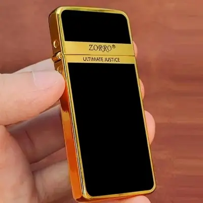 Picture of ZORRO ZC5 Ultra-Slim Classic Kerosene Lighter - Chrome and Resin Black Finish, Flint Ignition, Classic Collectible Gift Gold Resin