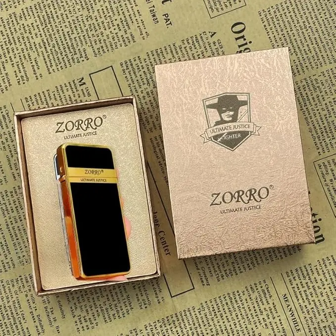 Picture of ZORRO ZC5 Ultra-Slim Classic Kerosene Lighter - Chrome and Resin Black Finish, Flint Ignition, Classic Collectible Gift Gold Resin