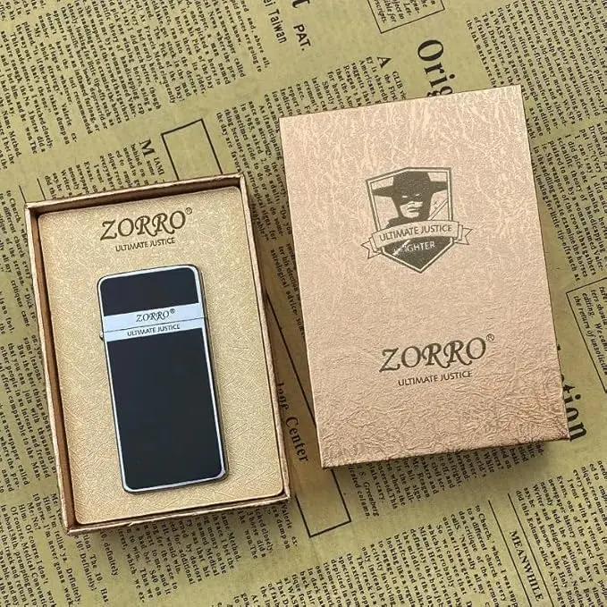 Picture of ZORRO ZC5 Ultra-Slim Classic Kerosene Lighter - Chrome and Resin Black Finish, Flint Ignition, Classic Collectible Gift Gold Resin