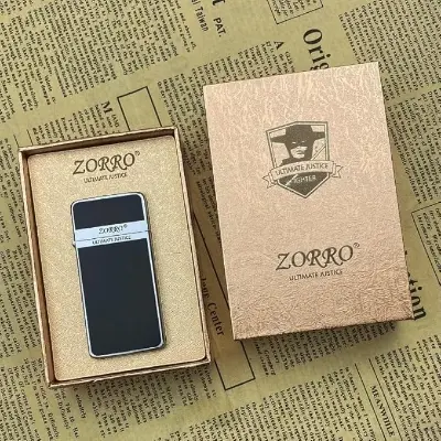 Picture of ZORRO ZC5 Ultra-Slim Classic Kerosene Lighter - Chrome and Resin Black Finish, Flint Ignition, Classic Collectible Gift Gold Resin