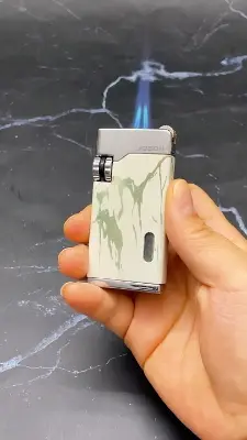 Picture of JOBON Premium Jet Lighter, Direct Injection Turbo Lighter, Gas Cigar Lighter, Windproof, Injected Type, Camping, Jet Lighter (No Gas), White