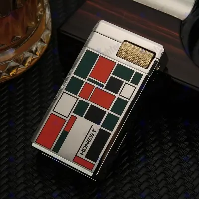 Picture of HONEST Dual Flame Flint Wheel Lighter – Premium Metal Windproof Gas Lighter with Classic Design
