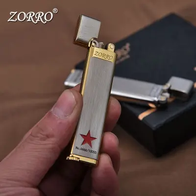 Picture of Zorro Ultra-Thin Kerosene Lighter Slim Small Narrow Machine Carving Five-Star Vintage Grinding Wheel