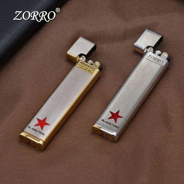 Picture of Zorro Ultra-Thin Kerosene Lighter Slim Small Narrow Machine Carving Five-Star Vintage Grinding Wheel
