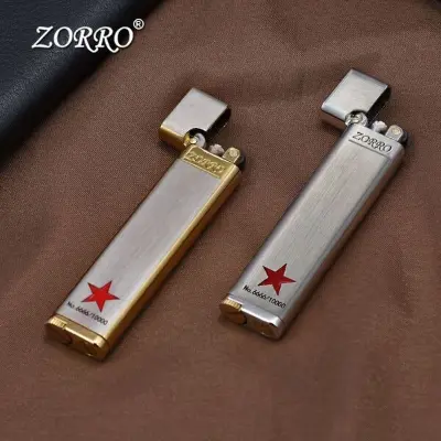 Picture of Zorro Ultra-Thin Kerosene Lighter Slim Small Narrow Machine Carving Five-Star Vintage Grinding Wheel