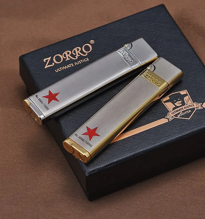 Picture of Zorro Ultra-Thin Kerosene Lighter Slim Small Narrow Machine Carving Five-Star Vintage Grinding Wheel