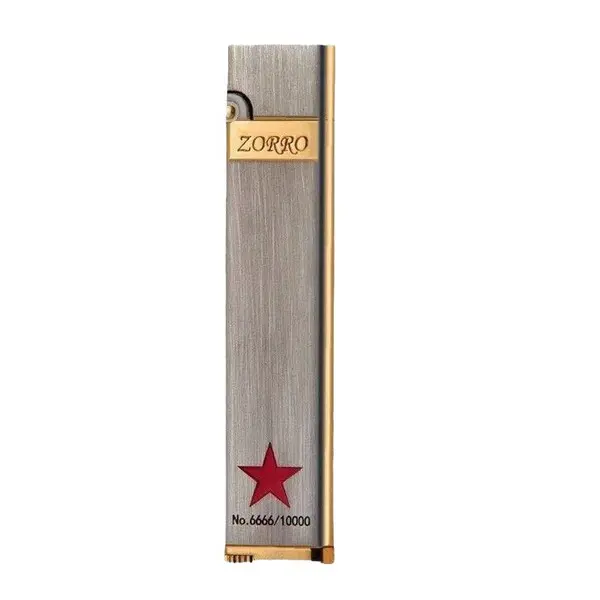 Picture of Zorro Ultra-Thin Kerosene Lighter Slim Small Narrow Machine Carving Five-Star Vintage Grinding Wheel