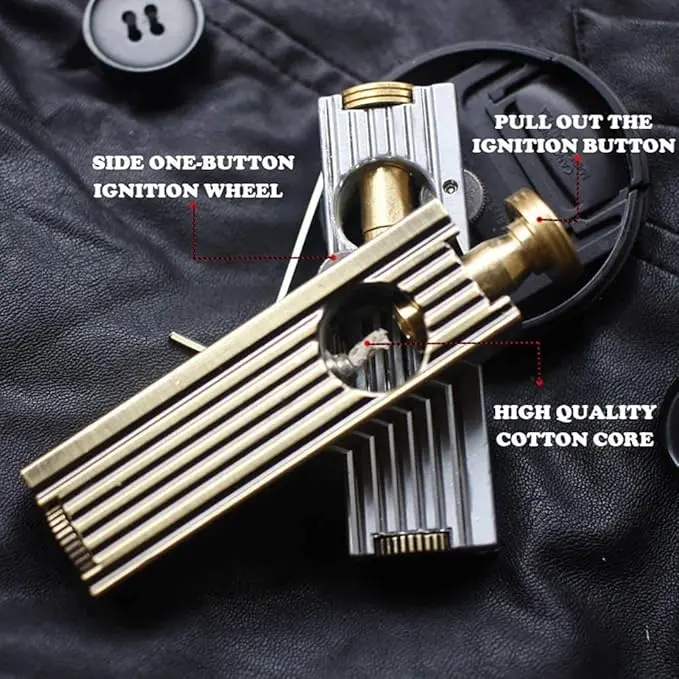 Picture of Grinding Wheel Torch Flint Lighter Metal Vintage Free Fire Kerosene Oil Pipe Compact Lighter