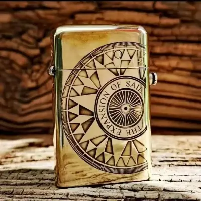 Picture of Zorro Creative Brass Kerosene Lighter, Mechanical Automatic Ejection Wheel Design, Classic Retro Style luopan