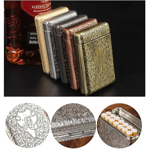 Picture of Retro European Carved Metal Cigarette Case, 3-Sided Design, Peaky Blinders Style Tri-Fold Cigarette Box, Holds 14 Cigarettes (84 mm), Unique Birthday Gift, Black