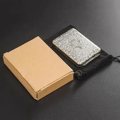 Picture of Retro European Carved Metal Cigarette Case, 3-Sided Design, Peaky Blinders Style Tri-Fold Cigarette Box, Holds 14 Cigarettes (84 mm), Unique Birthday Gift, Black