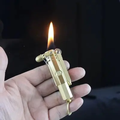 Picture of Brass Lighter Antique Creative Lighters Reusable Vintage Trench Windproof Lighter for Collection