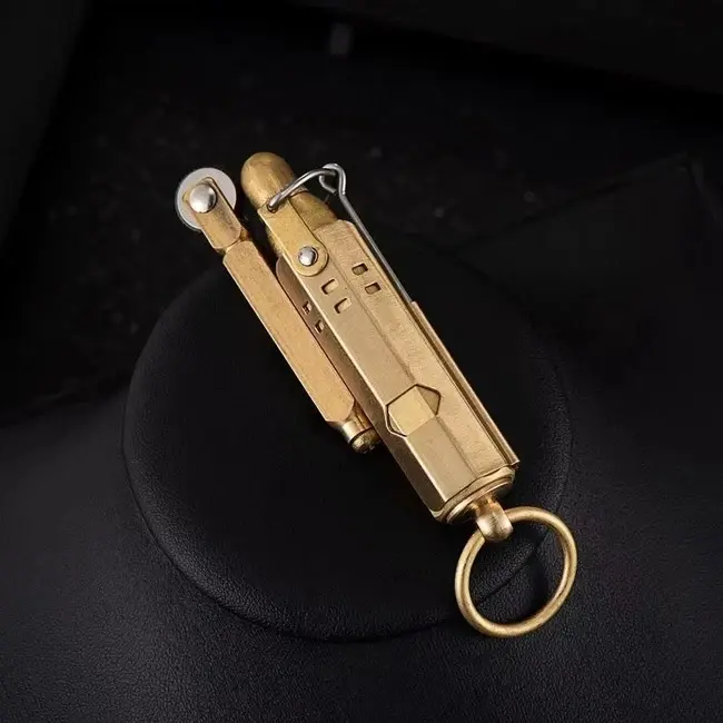 Picture of Brass Lighter Antique Creative Lighters Reusable Vintage Trench Windproof Lighter for Collection