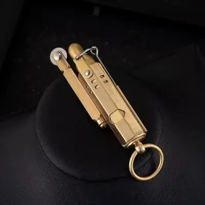 Picture of Brass Lighter Antique Creative Lighters Reusable Vintage Trench Windproof Lighter for Collection